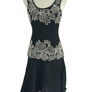 Vintage Laurence Kazar New York Black Silk Pearl Beaded Cocktail Dress Size S